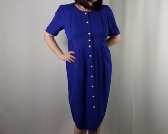 80's Vintage Purple Shirtdress by J.Michelle Plus Size 0X Size 16 Pleated with Pearl Buttons Secretary Dress