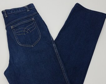 80's Vintage Denim Blue Jeans by Cordon Bleu Large Size 8 Size 10 Medium Wash Stitched Pockets 30x31 High Waist Jeans Mom Jeans