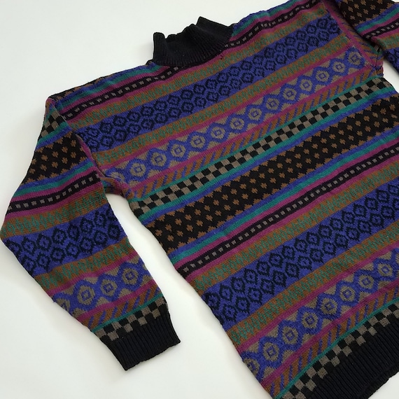 トップス [ItalyVintage]80s MultiColor Turtleneck 80's Vintage Geometric Stripes Mock Turtleneck Pullover