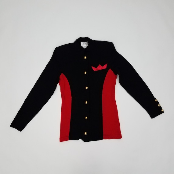 80's Vintage Black and Red Cardigan Sweater Jacke… - image 1