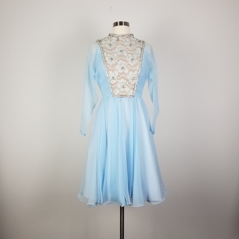 60/'s GLAM Powder Blue Fit /& Flare Skater Dress by Jack Bryan Small Size 2 Size 4 Long Sleeve Dress with Beaded Lace Bodice