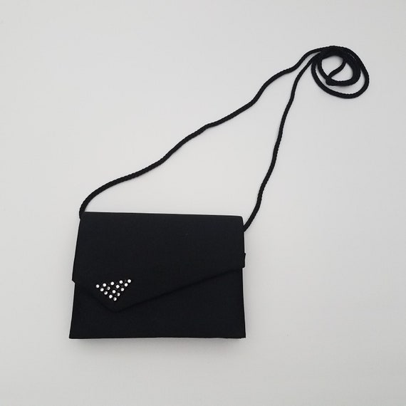 80's GLAM Vintage Black Satin Mini Bag Asymmetric… - image 1
