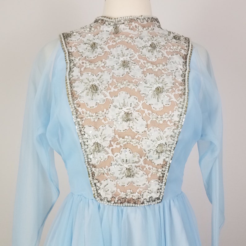 60/'s GLAM Powder Blue Fit /& Flare Skater Dress by Jack Bryan Small Size 2 Size 4 Long Sleeve Dress with Beaded Lace Bodice
