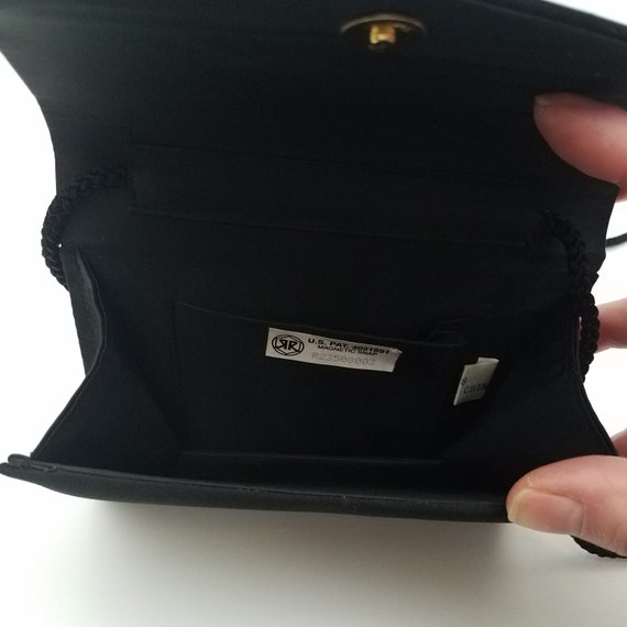 80's GLAM Vintage Black Satin Mini Bag Asymmetric… - image 6