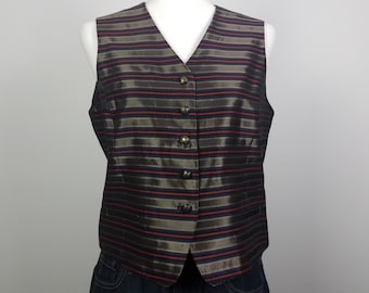 90's Vintage Women's Striped Taffeta Vest by Liz Claiborne Classics Petite Large Size 10 Dressy Vest Fitted Vest