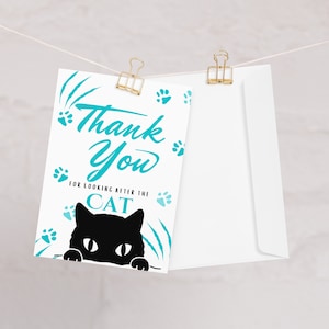 Thank you for looking after the cat card, holiday cat card, card for pet lovers, cat card, thank you for feeding the cat