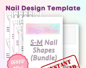 Nail Art Design BUNDLE | INSTANT DOWNLOAD | 4 Printable templates for Short-Medium Nails Square Round Almond Practice Creative Freehand