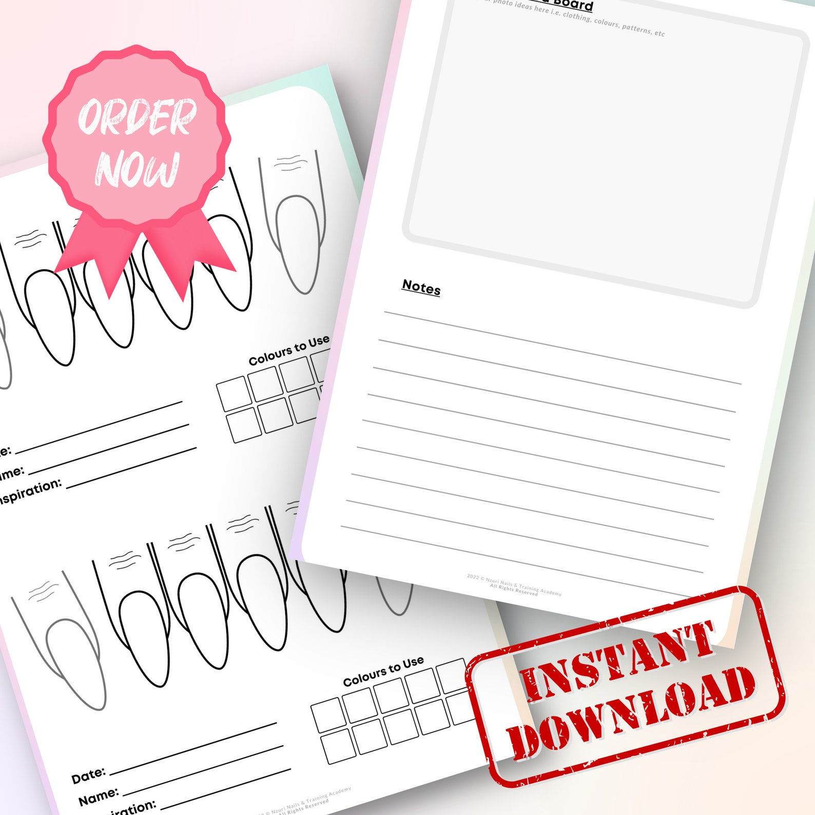 Nail Art Design Template - INSTANT DOWNLOAD | Printable Planner for
