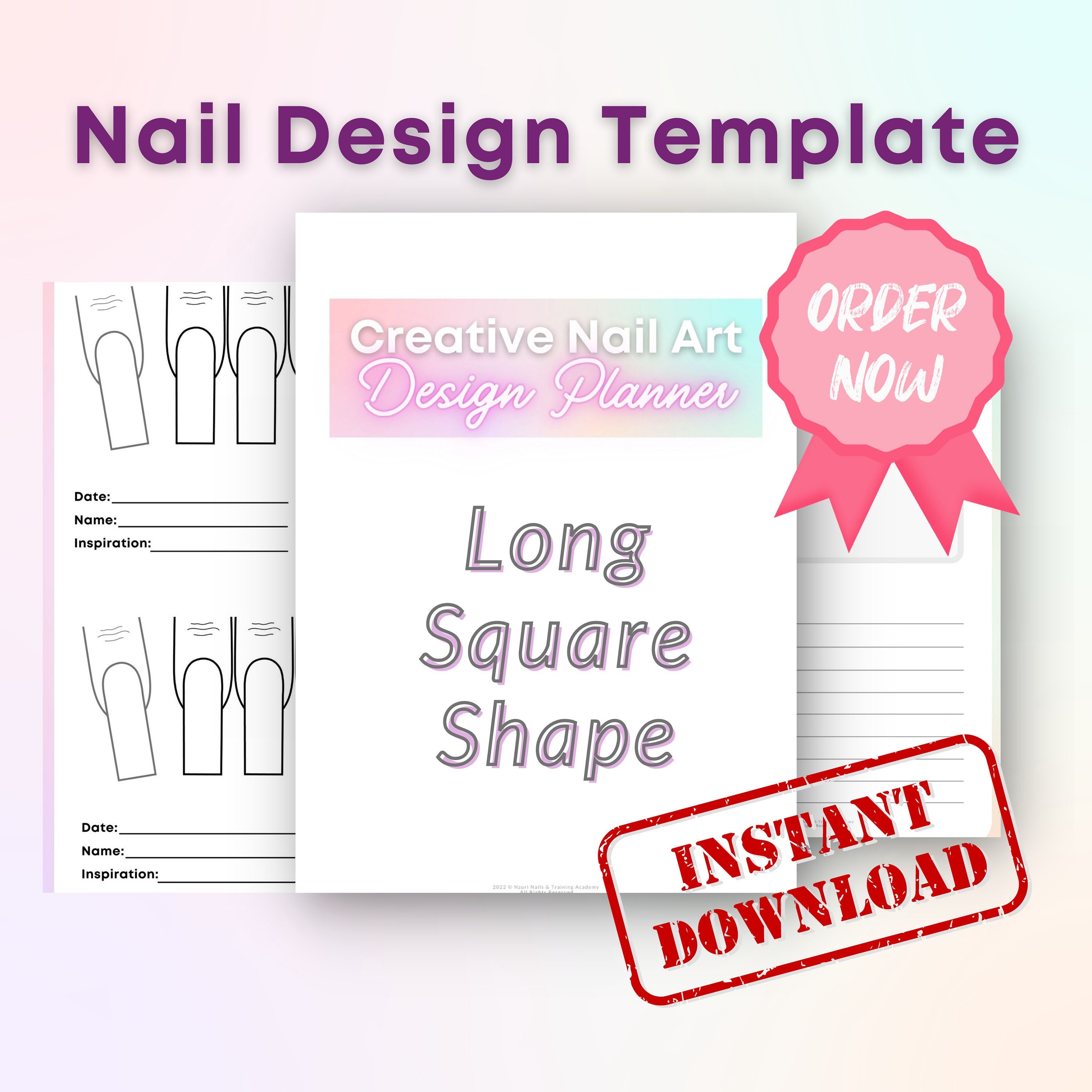 Nail Art Design Template INSTANT DOWNLOAD Printable Planner for Long Nail Art Design Template INSTANT DOWNLOAD Printable Planner for Long