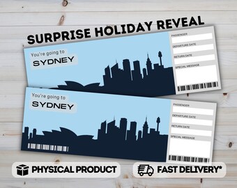 SYDNEY Australia Surprise Reveal Gift Ticket - Secret Holiday Trip Reveal Boarding Pass