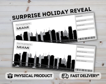 MIAMI Surprise Reveal Gift Ticket - Secret Holiday Trip Reveal Boarding Pass