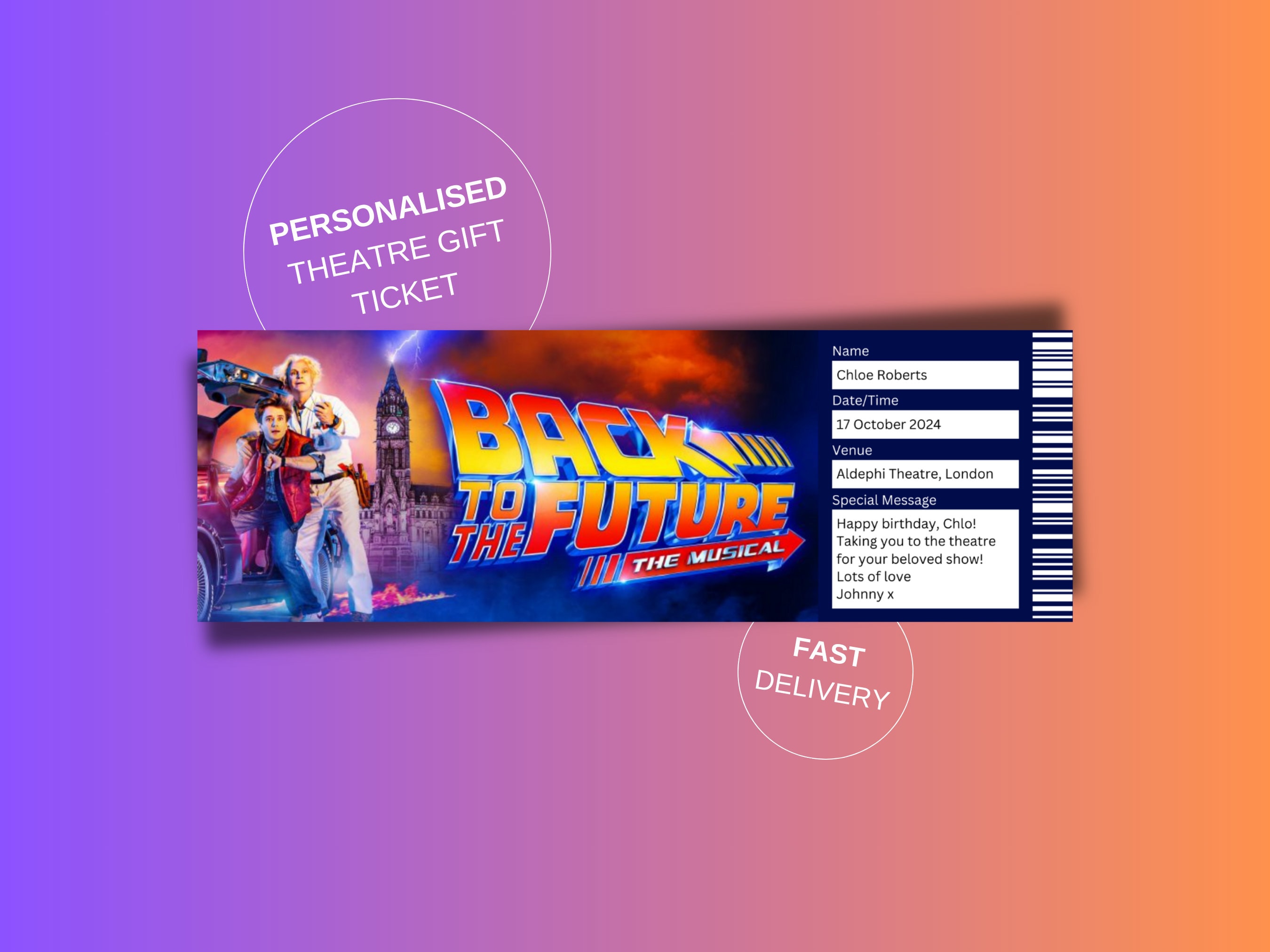 Back to the Future Musical Theatre Ticket - Surprise Reveal, Gift Card ...