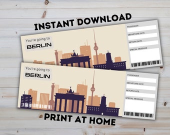 BERLIN Germany Surprise Reveal Gift Ticket - druckbare Bordkarte - bearbeitbares personalisiertes Geschenk - PDF-Sofortdownload