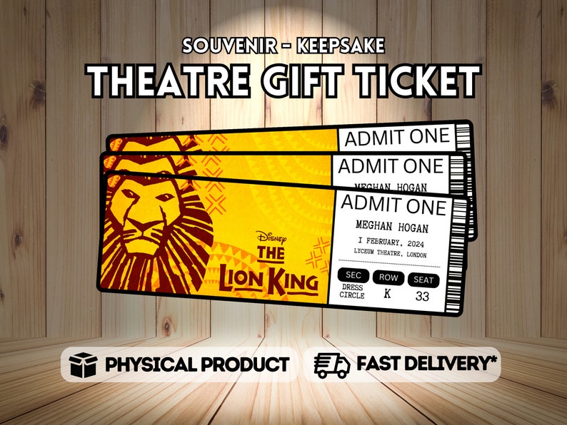 The Lion King Musical Theatre Ticket with Seating Surprise Reveal, Gift Card, West End Shows, Souvenir, Memorabilia, Keepsake image 1