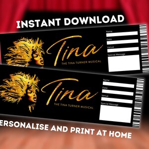 Tina Turner Theatre Ticket - Cadeau imprimable Broadway West End - Souvenir musical modifiable - PDF Téléchargement instantané