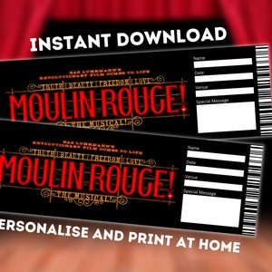 Moulin Rouge Theaterkarte - Druckbares Broadway Geschenk - Bearbeitbares Musikalisches Souvenir - PDF Sofort Download