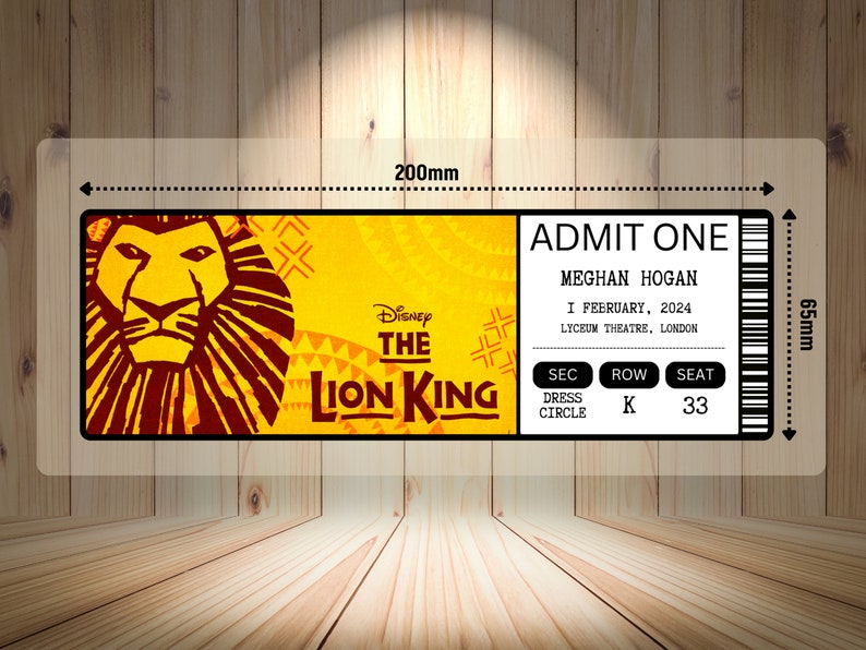 The Lion King Musical Theatre Ticket with Seating Surprise Reveal, Gift Card, West End Shows, Souvenir, Memorabilia, Keepsake image 4