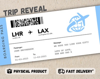 Personalised Surprise Holiday Reveal | Trip Reveal | Gift Airline Ticket | Gift Card | Boarding Pass