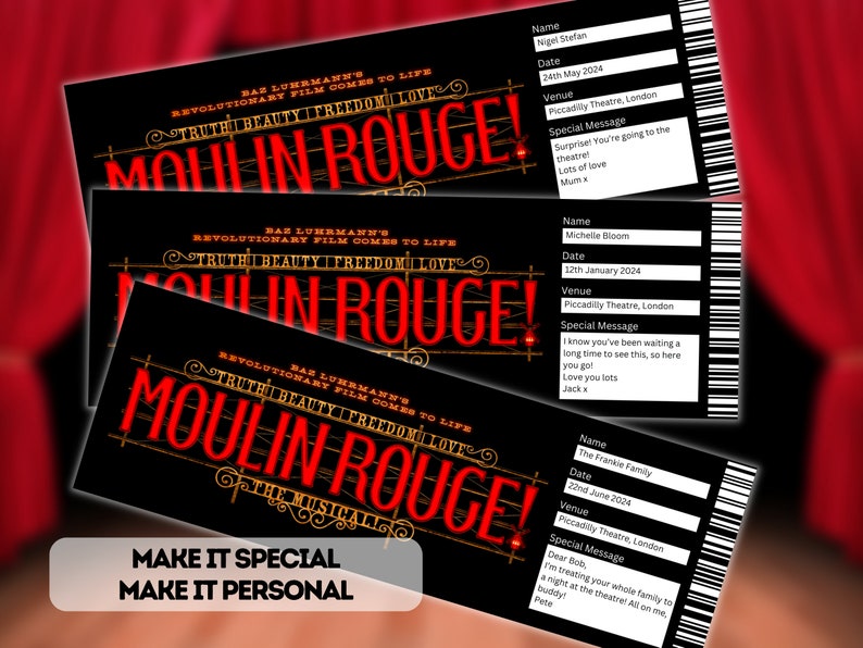 Moulin Rouge Musical Theatre Ticket Surprise Reveal, Gift Card, West End Shows, Souvenir Memorabilia image 3