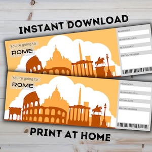 Biglietto regalo con rivelazione a sorpresa ROMA Italia - Carta d'imbarco stampabile - Regalo personalizzato modificabile - Download istantaneo PDF