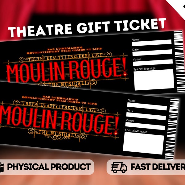 Moulin Rouge Musical Theatre Ticket - Surprise Reveal, Gift Card, West End Shows, Souvenir Memorabilia