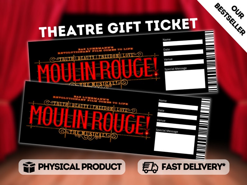 Moulin Rouge Musical Theatre Ticket Surprise Reveal, Gift Card, West End Shows, Souvenir Memorabilia image 1