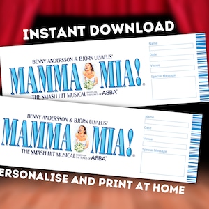 Mamma Mia Theaterkarte - Druckbares Broadway West End Geschenk - Bearbeitbares Musikalisches Souvenir - PDF Sofortiger Download