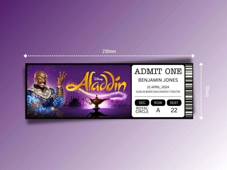 Aladdin Musical Theatre Ticket With Seating - Surprise Reveal, Gift ...