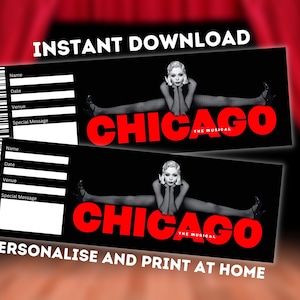 Biglietto per il teatro di Chicago - Regalo stampabile per Broadway West End - Ricordo musicale modificabile - Download istantaneo PDF