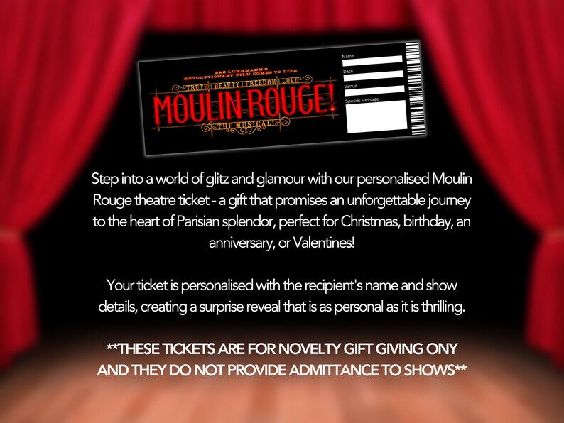 Moulin Rouge Musical Theatre Ticket Surprise Reveal, Gift Card, West End Shows, Souvenir Memorabilia image 2