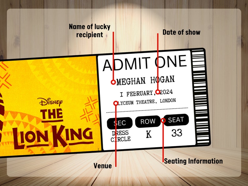 The Lion King Musical Theatre Ticket with Seating Surprise Reveal, Gift Card, West End Shows, Souvenir, Memorabilia, Keepsake image 3