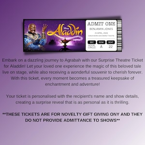 Aladdin Musical Theatre Ticket With Seating - Surprise Reveal, Gift ...