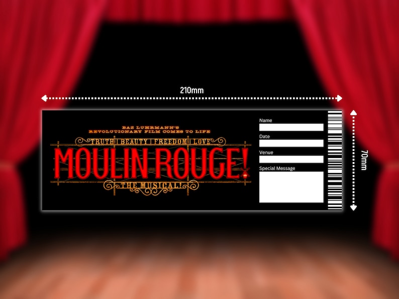 Moulin Rouge Musical Theatre Ticket Surprise Reveal, Gift Card, West End Shows, Souvenir Memorabilia image 4