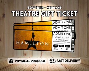 Hamilton Musical Theatre Ticket with Seating - Surprise Reveal, Gift Card, West End Shows, Souvenir Memorabilia Keepsake