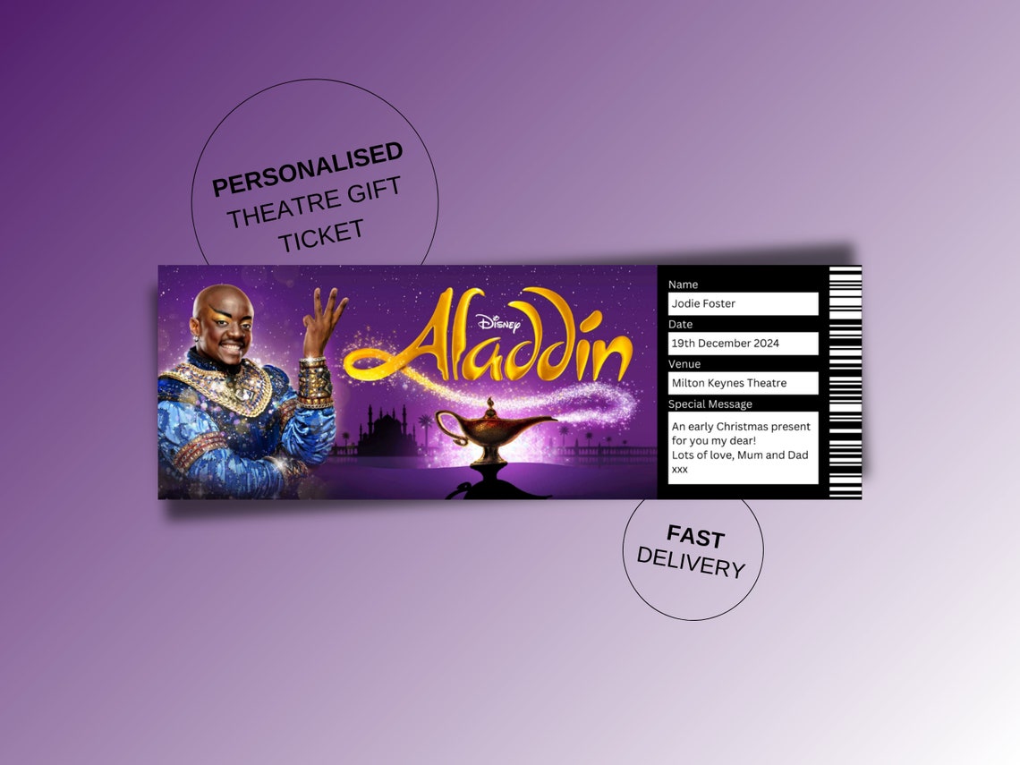 Personalised Aladdin Theatre Ticket: Surprise Gift Reveal - Etsy UK
