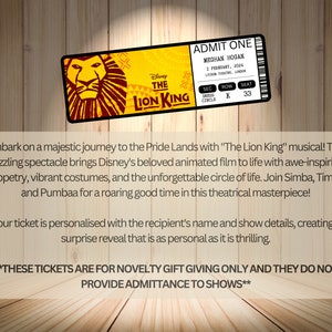 The Lion King Musical Theatre Ticket with Seating Surprise Reveal, Gift Card, West End Shows, Souvenir, Memorabilia, Keepsake image 2