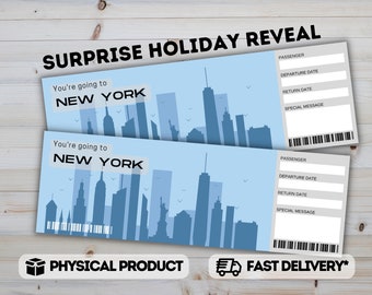 NEW YORK Surprise Reveal Gift Ticket - Secret Holiday Trip Reveal Boarding Pass