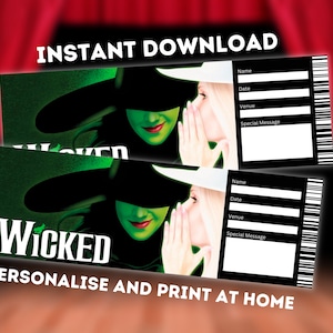 Biglietto per il teatro malvagio - Regalo stampabile per Broadway West End - Ricordo musicale modificabile - Download istantaneo PDF