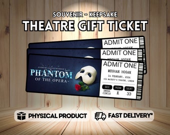 Phantom of the Opera Musical Theatre Ticket with Seating - Surprise Reveal, Gift Card, West End Shows, Souvenir Keepsake Memorabilia
