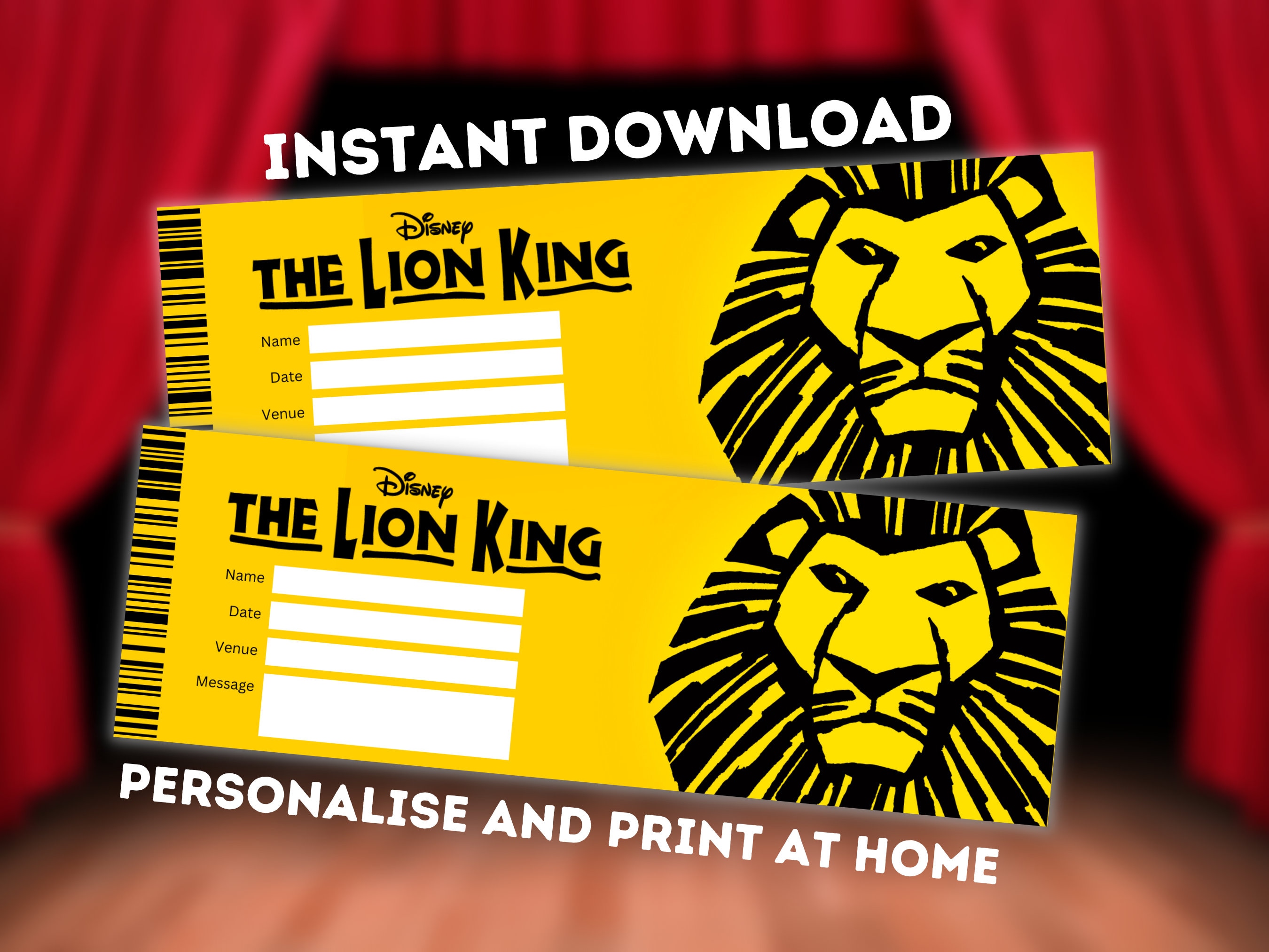 The Lion King Theatre Ticket Printable Broadway West End Gift Editable ...