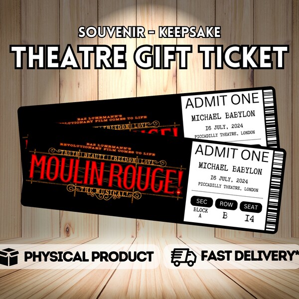 Moulin Rouge Musical Theatre Ticket with Seating - Surprise Reveal, Gift Card, West End Shows, Souvenir Memorabilia