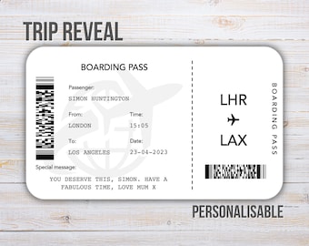 Personalised Surprise Holiday Reveal | Trip Reveal | Gift Airline Ticket | Gift Card | Boarding Pass