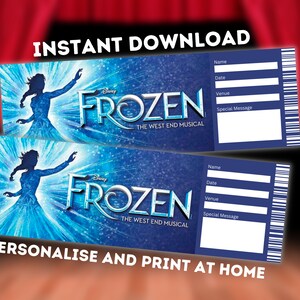 Boleto de teatro congelado - Regalo imprimible de Broadway West End - Recuerdo musical editable - Descarga instantánea en PDF
