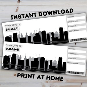 MIAMI Florida Surprise Reveal Geschenkticket - druckbare Bordkarte - bearbeitbares personalisiertes Geschenk - PDF-Sofortdownload