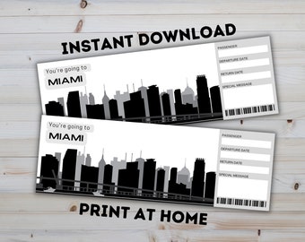 MIAMI Florida Surprise Reveal Gift Ticket - Printable Boarding Pass - Editable Personalised Present - PDF Instant Download