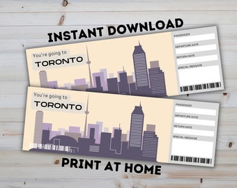 TORONTO Canada Surprise Reveal Gift Ticket - Printable Boarding Pass - Editable Personalised Present - PDF Instant Download