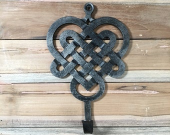 Heart Shaped Celtic Knot Work Hook for the wall. Individually handmade by blacksmith.  Beautiful Iron Wedding Anniversary gift idea.