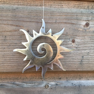Small Sun mobile for hanging or wall mounting. Handmade Indoor & Outdoor metal boho wall art. Garden art.  Beautiful gift ideas.