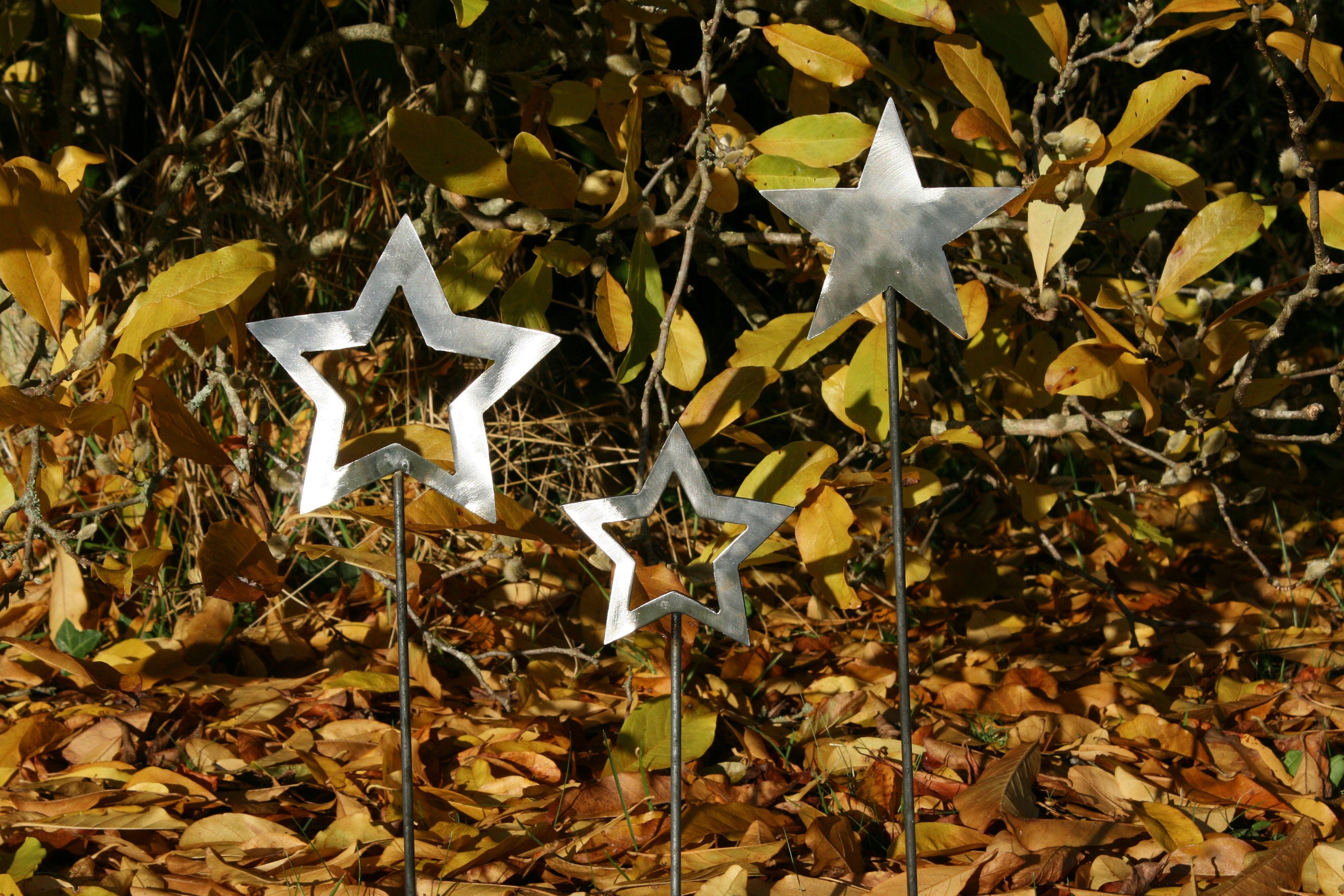Metal Stars Trio - Enjeux de Pot Jardin et Plantes Art Brillant en Métal Nu Cadeaux d'art Décoratif 