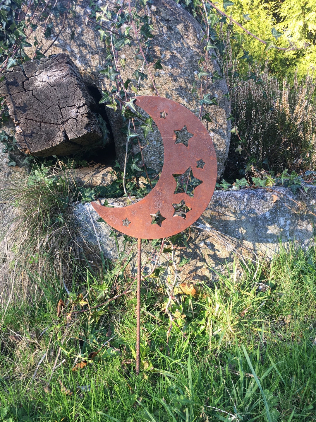 Rustic Moon Rusty Moon With Stars - Garden and Plant Pot Stakes - Rusty Metal ...